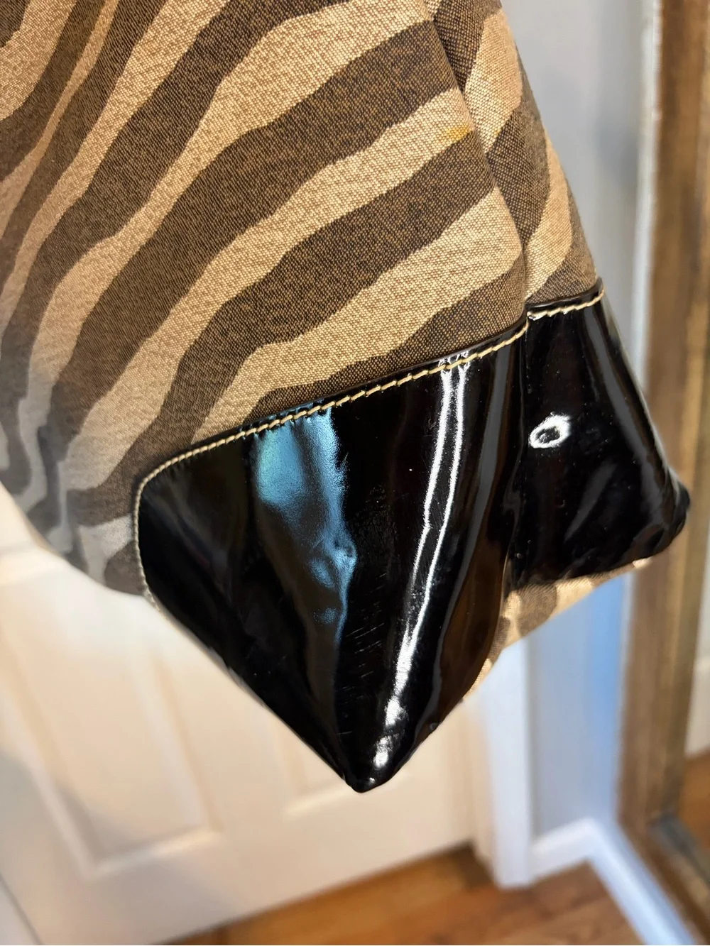 Dooney & Bourke Zebra Print Patent Hobo Bag Y2K